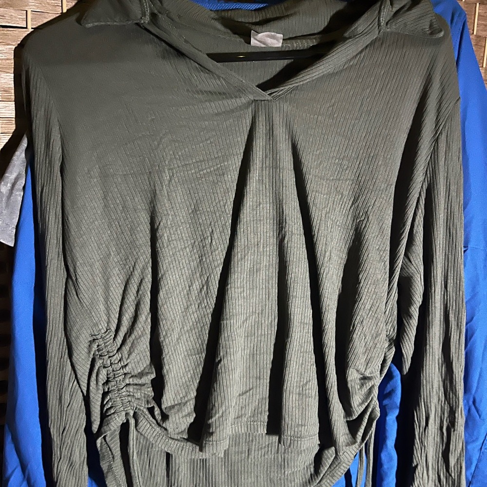 No Boundaries Olive Green Ruched Blouse